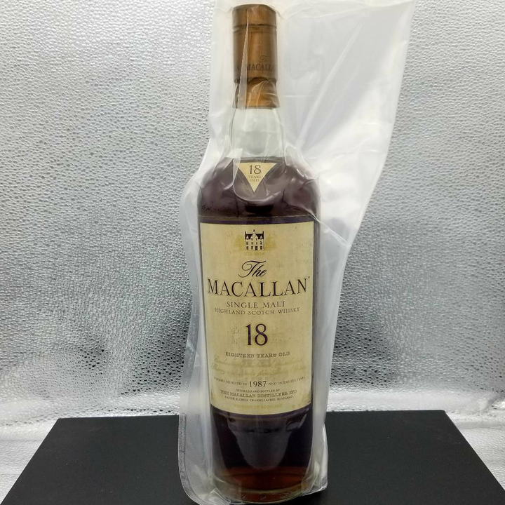 Macallan 18 year old bottle in clear packaging