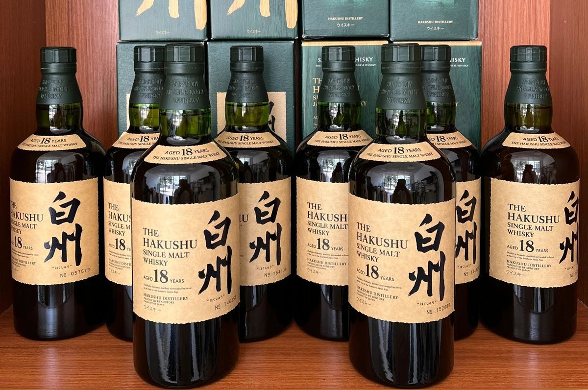 Hakushu Japanese whisky collection with bottle and box details