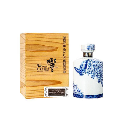 專業回收日本威士忌 響Hibiki35年有田燒 染付牡丹蝶圖筒形瓶